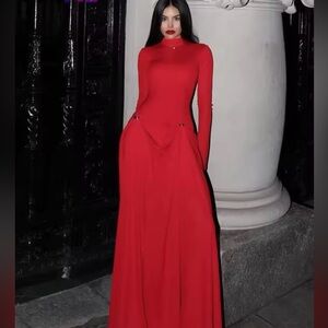 Elegant Red Long Sleeve Dress